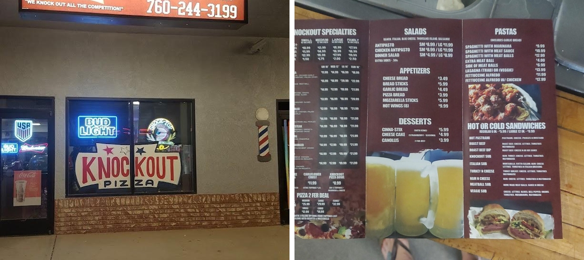 Knock Out Pizza Menu