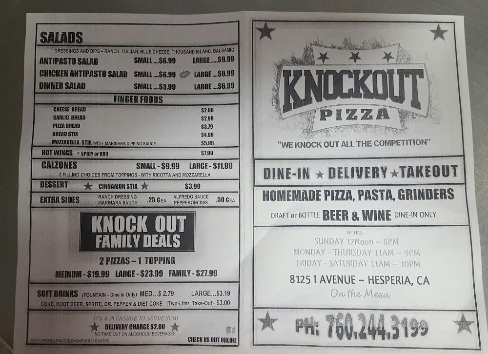 Knock Out Pizza Menu image 2